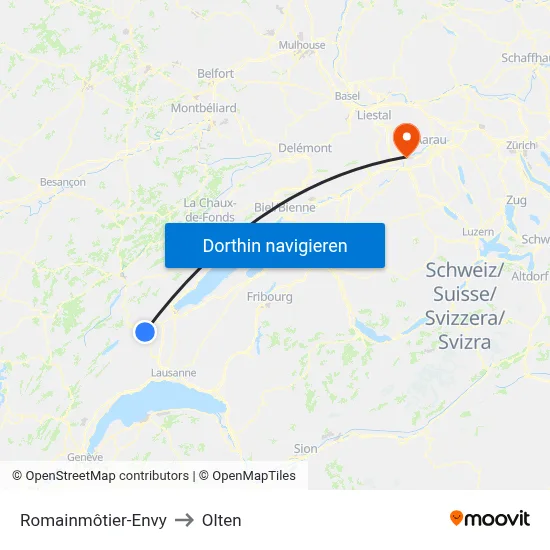 Romainmôtier-Envy to Olten map