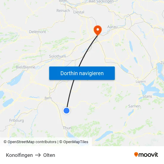 Konolfingen to Olten map
