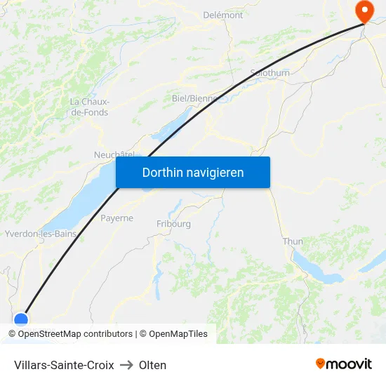 Villars-Sainte-Croix to Olten map