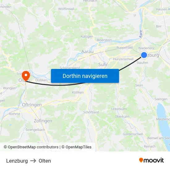 Lenzburg to Olten map