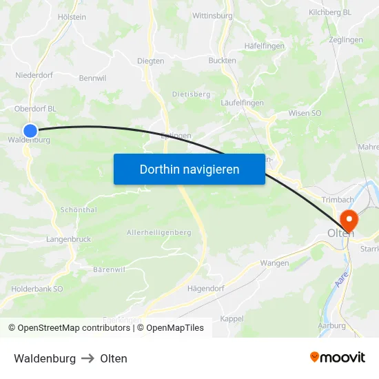 Waldenburg to Olten map
