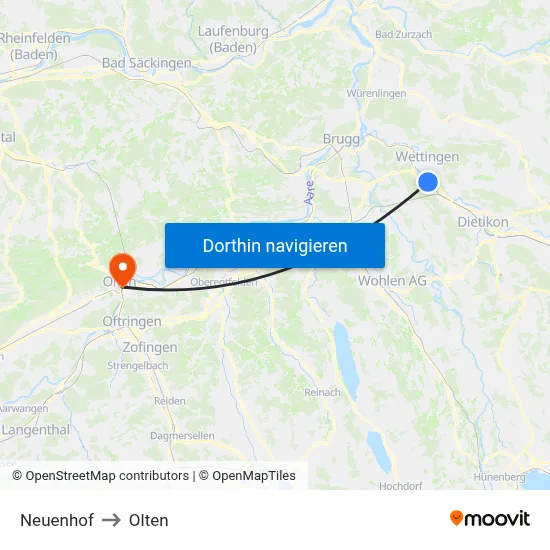 Neuenhof to Olten map