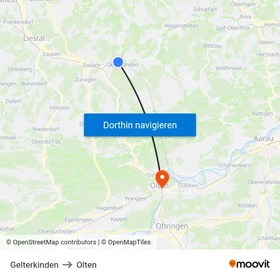 Gelterkinden to Olten map