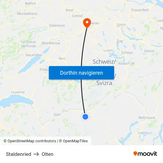 Staldenried to Olten map