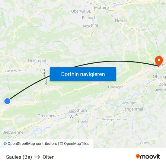 Saules (Be) to Olten map