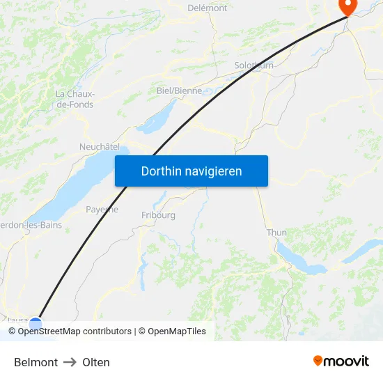 Belmont to Olten map