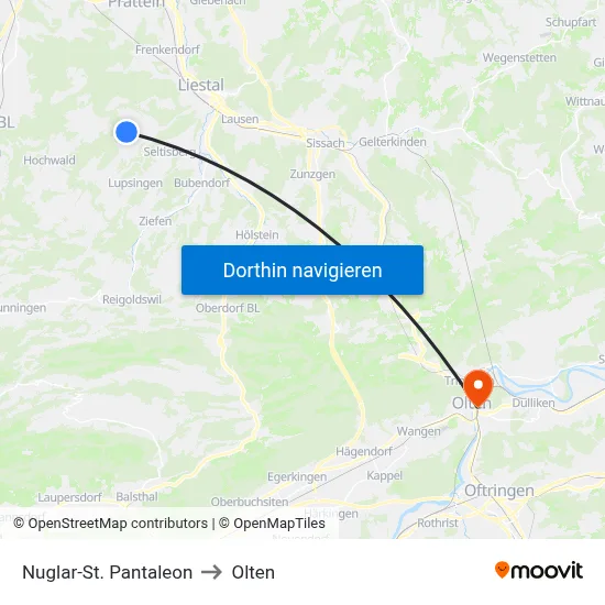 Nuglar-St. Pantaleon to Olten map