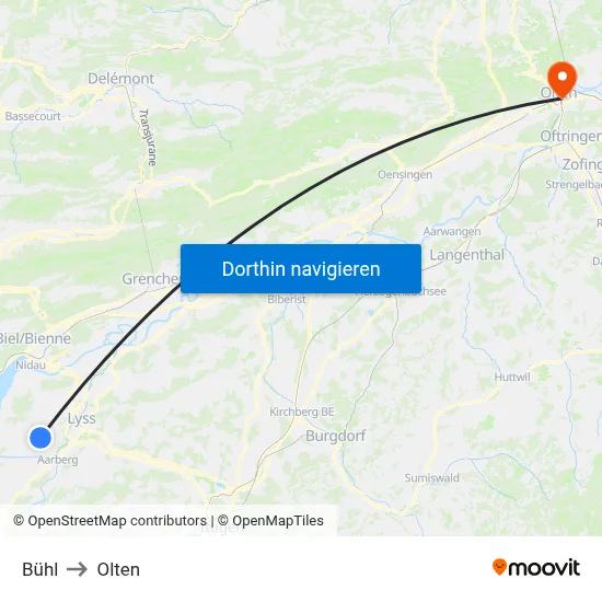 Bühl to Olten map