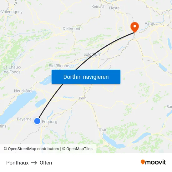 Ponthaux to Olten map