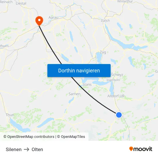 Silenen to Olten map