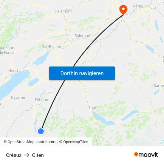 Crésuz to Olten map