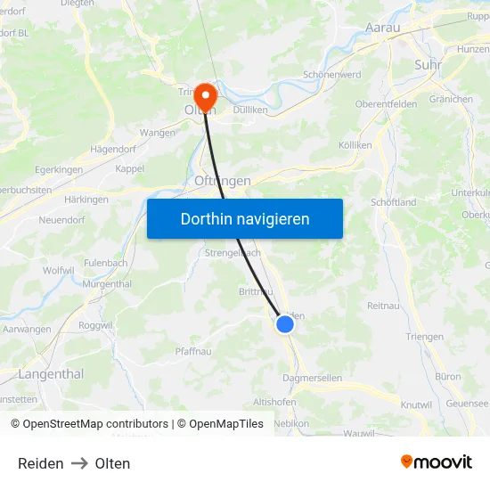 Reiden to Olten map