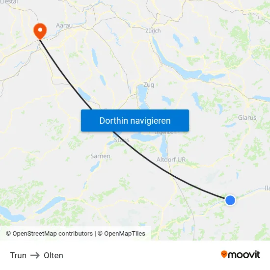 Trun to Olten map