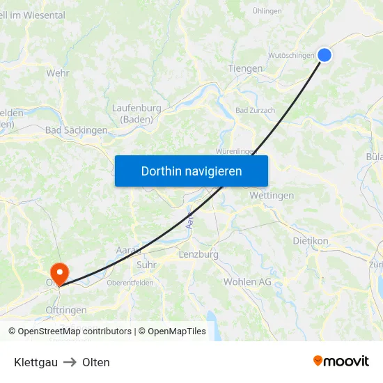 Klettgau to Olten map