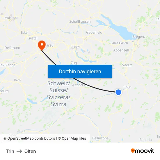 Trin to Olten map