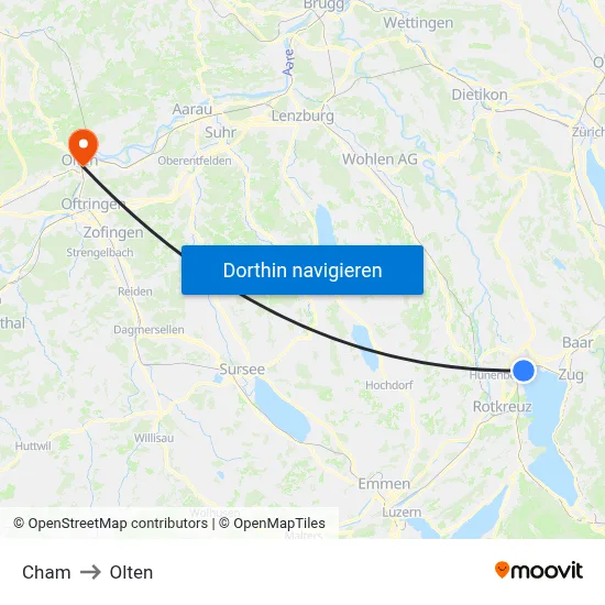 Cham to Olten map