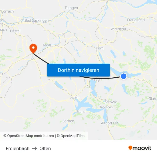 Freienbach to Olten map