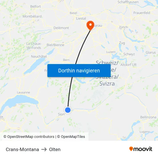 Crans-Montana to Olten map