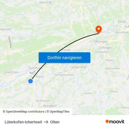 Lüterkofen-Ichertswil to Olten map