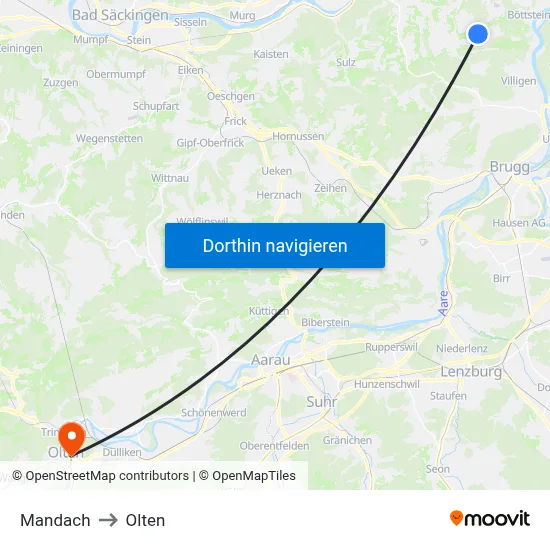 Mandach to Olten map