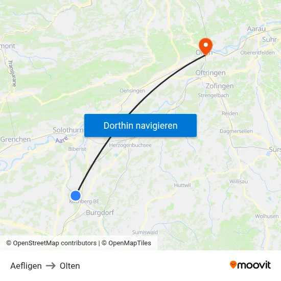 Aefligen to Olten map