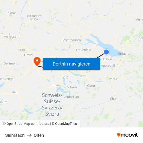 Salmsach to Olten map