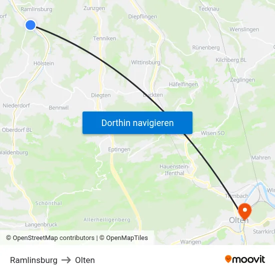 Ramlinsburg to Olten map