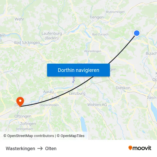 Wasterkingen to Olten map