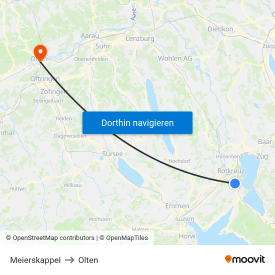 Meierskappel to Olten map