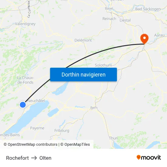 Rochefort to Olten map
