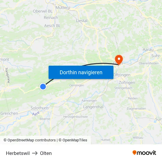 Herbetswil to Olten map