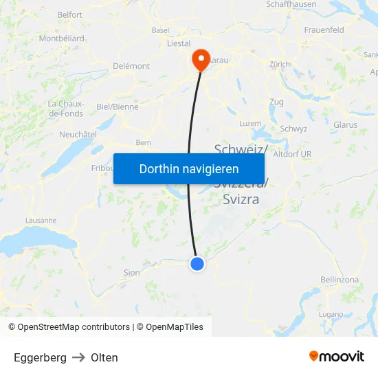 Eggerberg to Olten map
