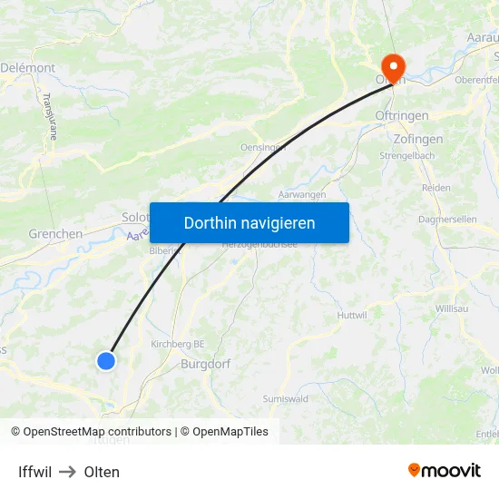 Iffwil to Olten map