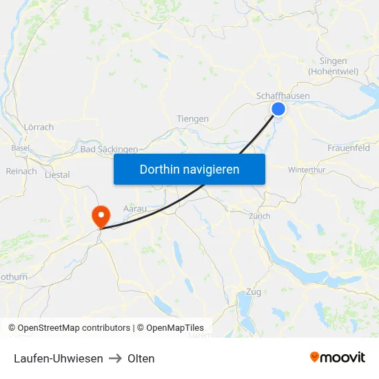 Laufen-Uhwiesen to Olten map