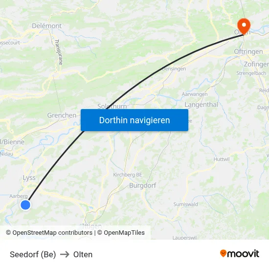 Seedorf (Be) to Olten map