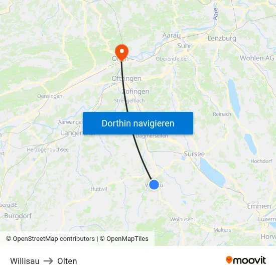 Willisau to Olten map