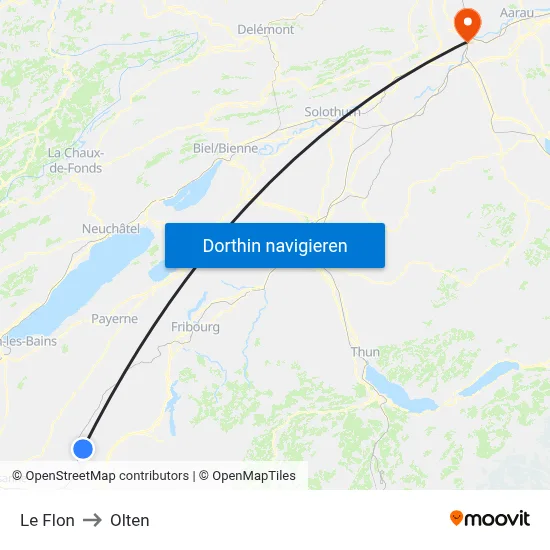 Le Flon to Olten map