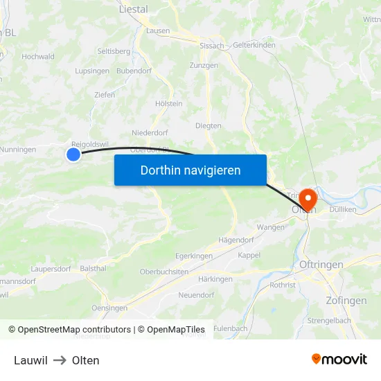 Lauwil to Olten map