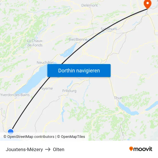 Jouxtens-Mézery to Olten map
