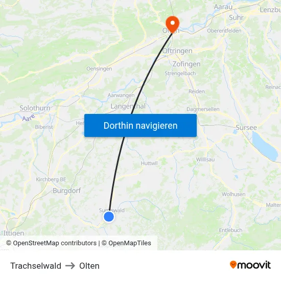 Trachselwald to Olten map