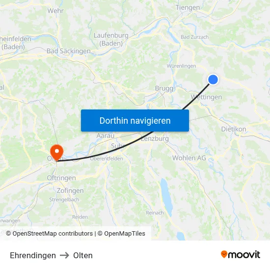 Ehrendingen to Olten map