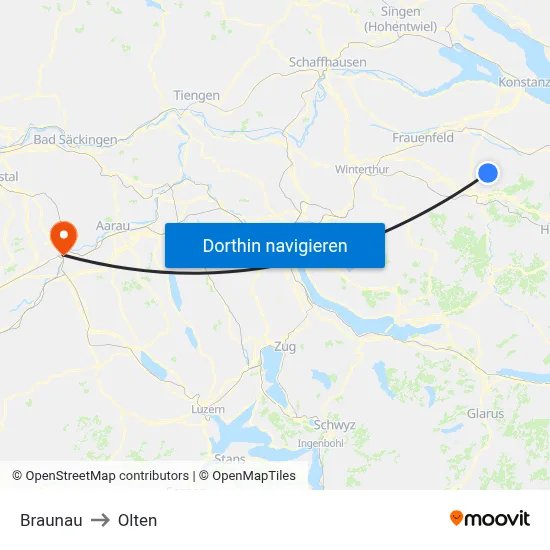 Braunau to Olten map