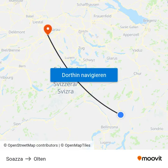 Soazza to Olten map