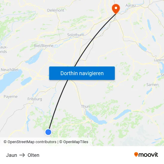 Jaun to Olten map
