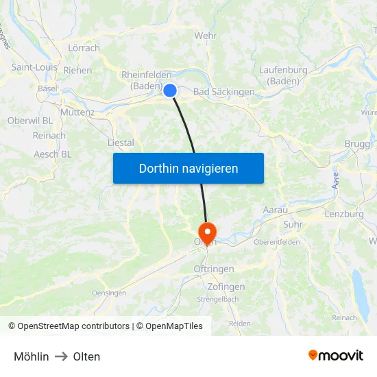 Möhlin to Olten map