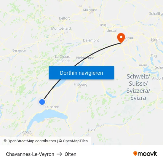 Chavannes-Le-Veyron to Olten map