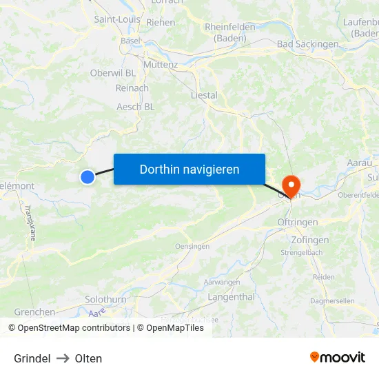 Grindel to Olten map