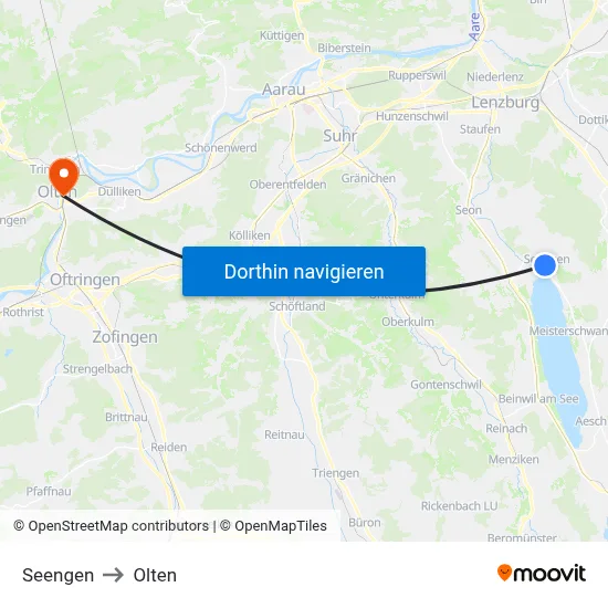 Seengen to Olten map