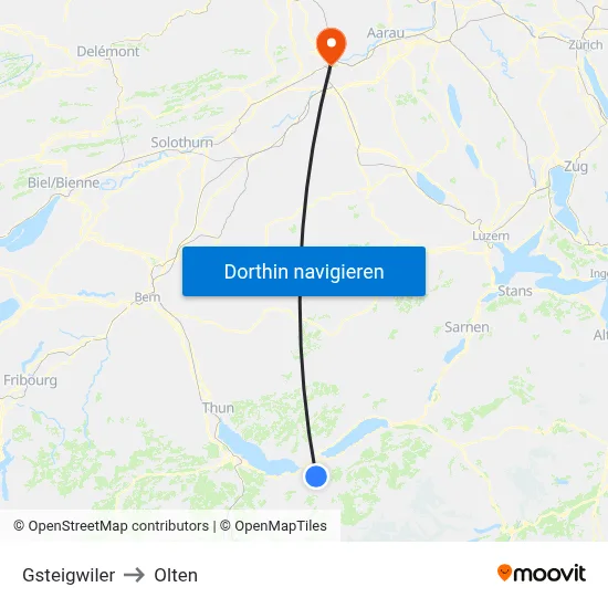 Gsteigwiler to Olten map