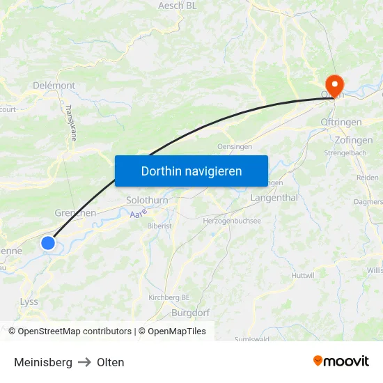 Meinisberg to Olten map